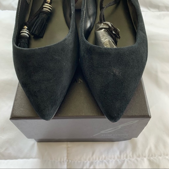 B Brian Atwood Skylar Lace Up Black Suede Flats - Picture 4 of 16